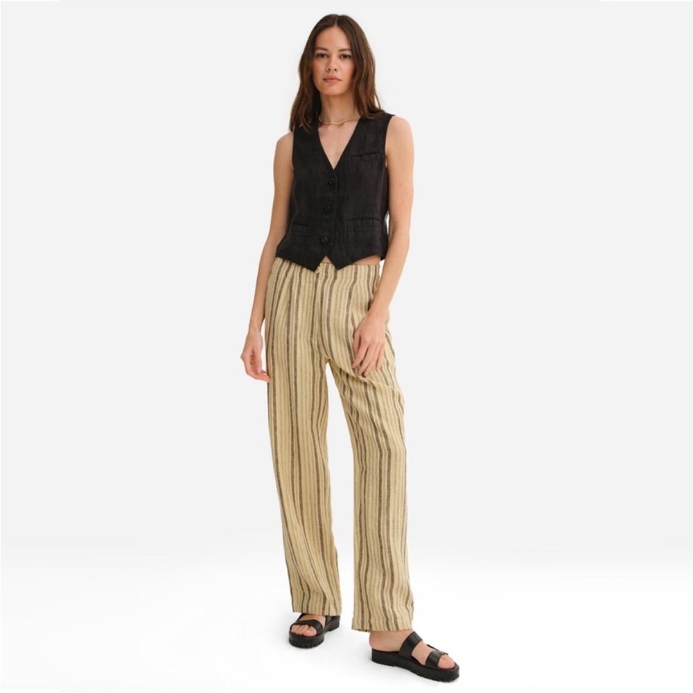 MATE THE LABEL LINEN TAILORED PANTS IN STRAW STRIPE XS